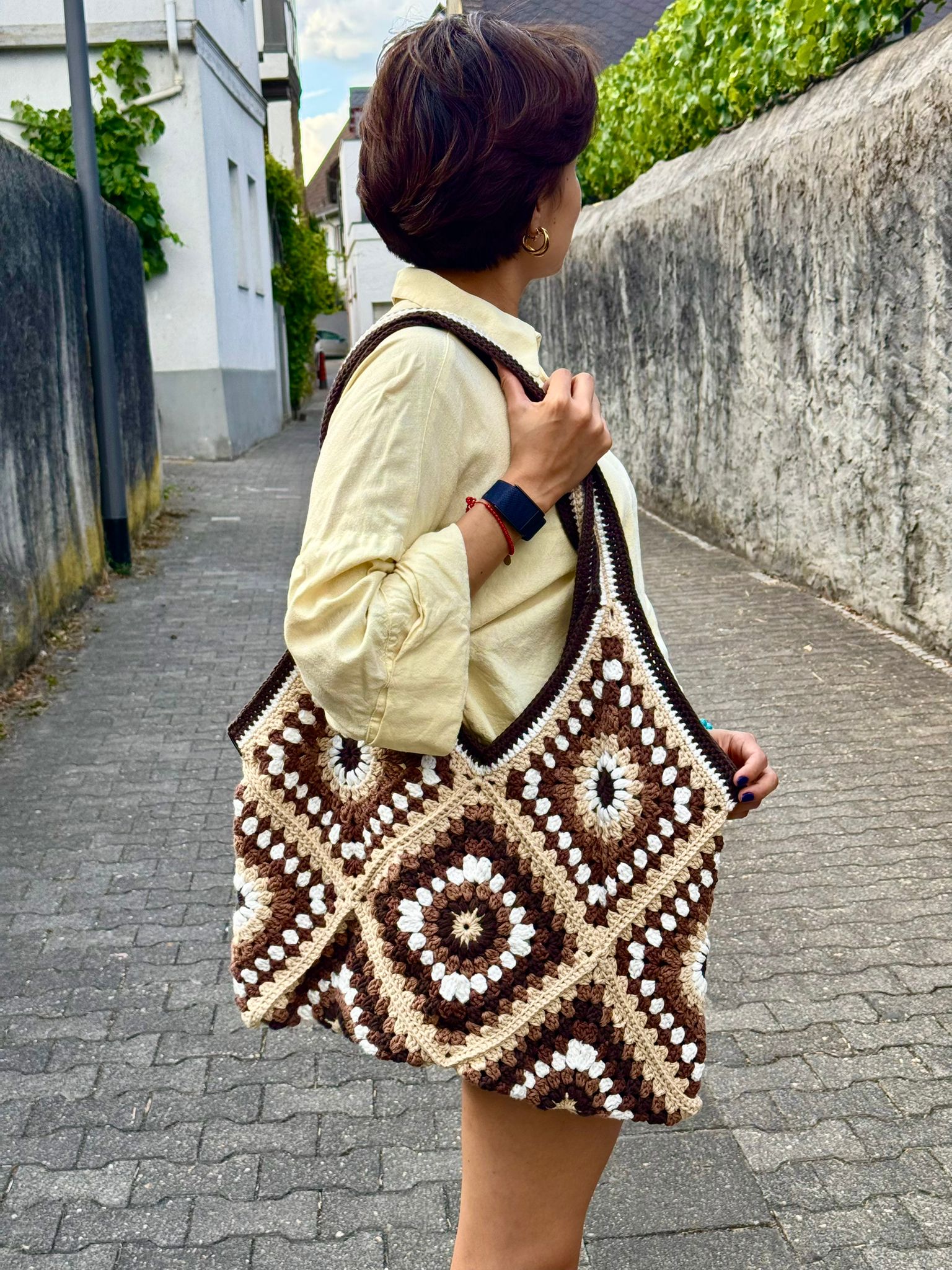 Tasche, Granny Square braun